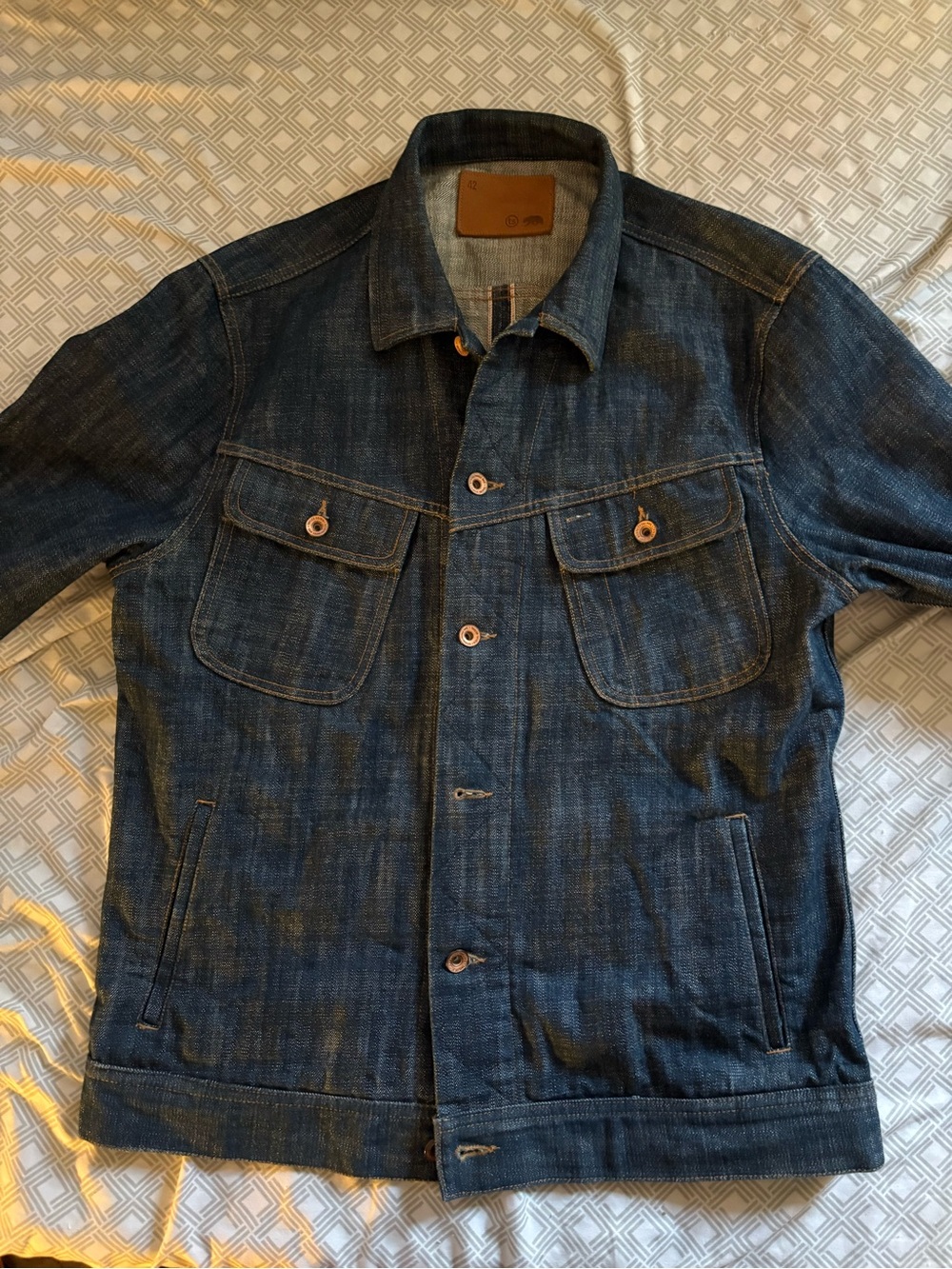 Taylor Stitch The Long Haul Organic Selvedge Denim Trucker Jacket Size 42
